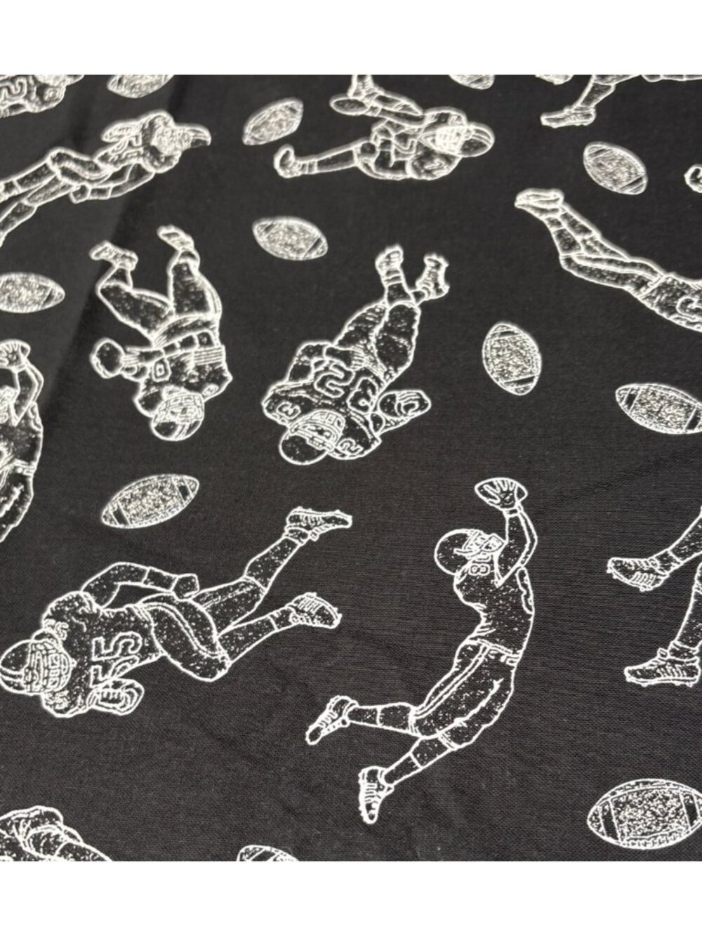 Football-Themed Black Cotton Fabric 16x34" Player Ball Design USA